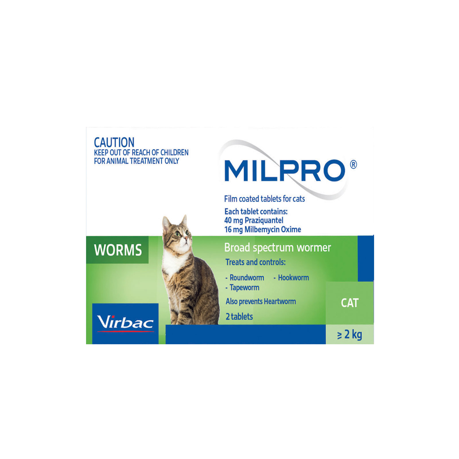 Milpro Allwormer For Cats Over 2 Kg (Over 4lbs) 2 Tablet-image-21601