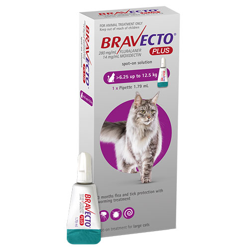 Bravecto Plus For Large Cats 500 Mg (13.75 To 27.5 Lbs) Purple 3 Doses-image-10407