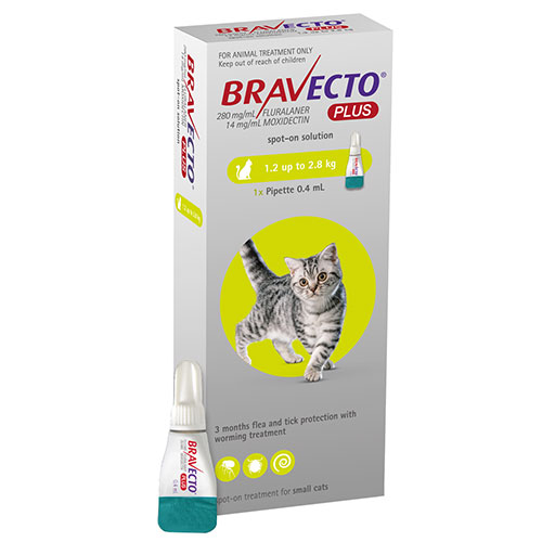Bravecto Plus For Small Cats 112 Mg (2.6 To 6.2 Lbs) Green 3 Doses-image-10401