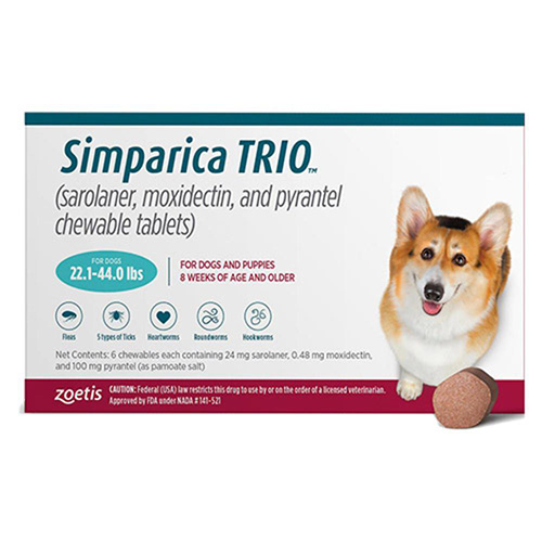 Simparica Trio For Dogs 22.1-44 Lbs (Blue) 12 Doses-image-20933