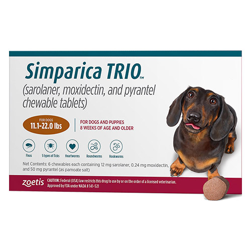 Simparica Trio For Dogs 11.1-22 Lbs (Caramel) 12 Chews-image-20930