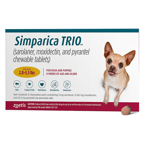 Simparica Trio For Dogs 2.8-5.5 Lbs (Gold) 6 Chews-image-20923