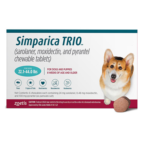 Simparica Trio For Dogs 22.1-44 Lbs (Teal) 12 Chews-image-20933
