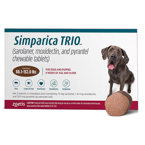 Simparica Trio For Dogs 88.1-132 Lbs (Brown) 12 Chews-image-20939