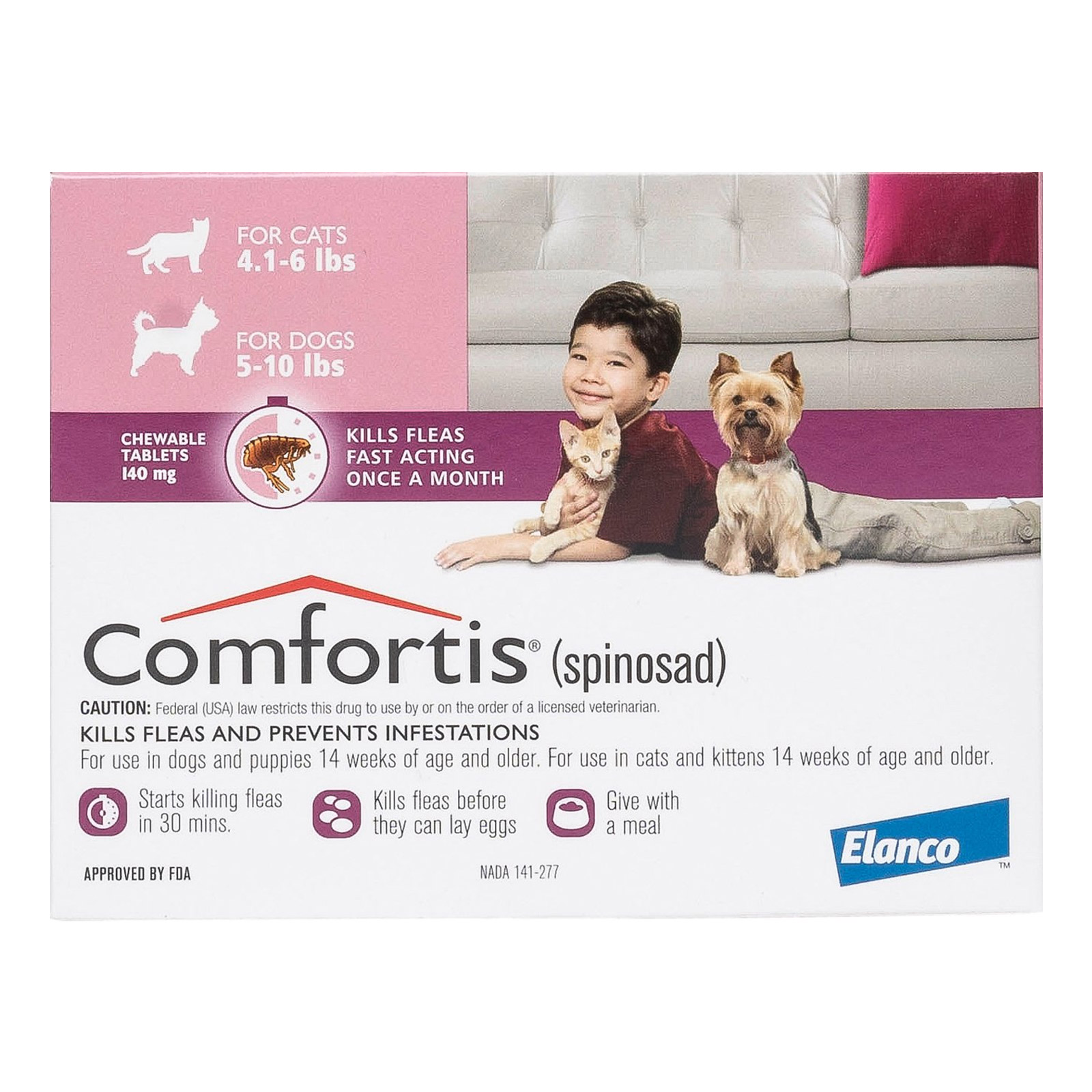 Comfortis For Small Cats 1.4 To 2.7 Kg (3 To 6 Lbs) 140mg 6 Chews-image-21077