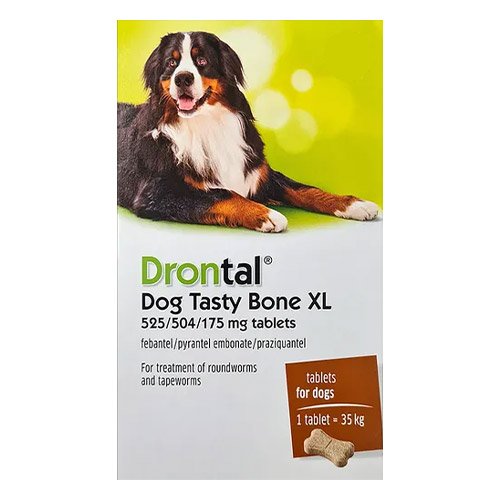 Drontal Wormers Chewables For Dogs Up To 35kg (Red) - 77lbs 2 Chews-image-21380