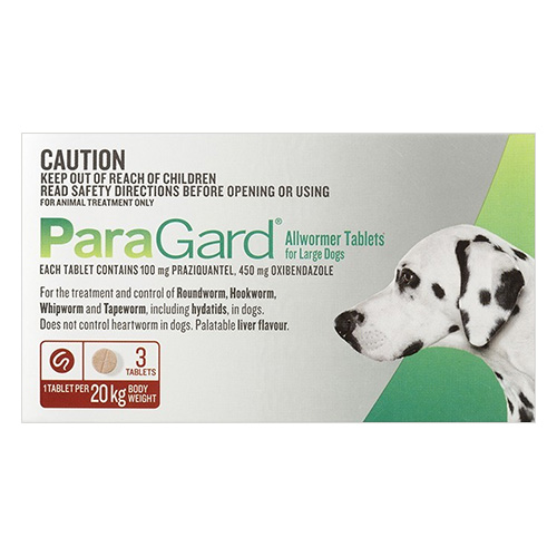 Paragard Wormer For Large Dogs 44 Lbs (20 Kg) Red 3 Tablets-image-20516