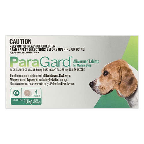Paragard Wormer For Medium Dogs 22 Lbs (10kg) Green 4 Tablets-image-20515