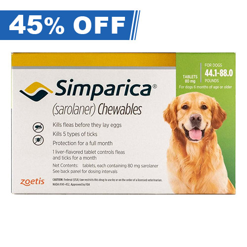 Simparica For Large Dogs 44 To 88lbs (Green) 3 Doses-image-9440