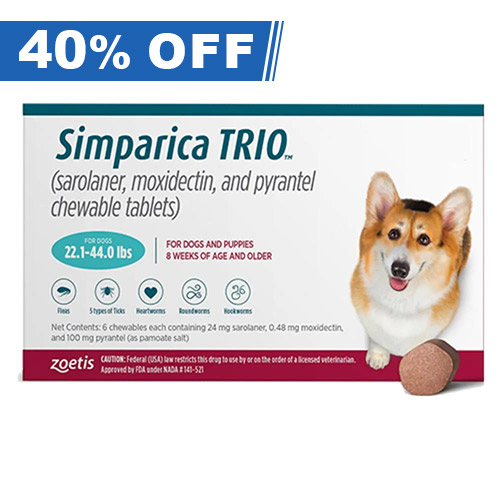 Simparica Trio For Dogs 22.1-44 Lbs (Teal) 6 Doses-image-20932