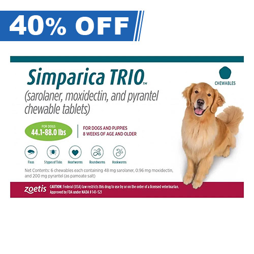 Simparica Trio For Dogs 44.1-88 Lbs (Green) 6 Doses-image-20935
